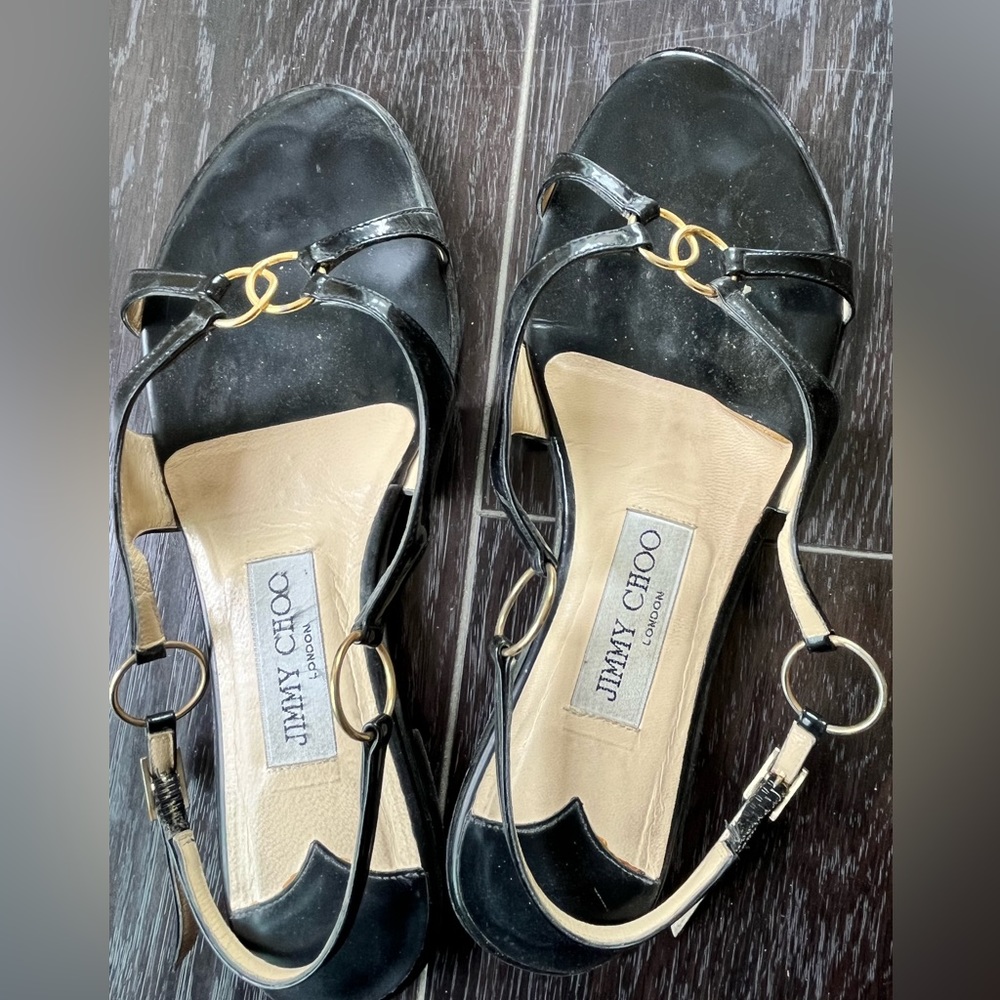 Jimmy Choo slingback sandals in black patent leather